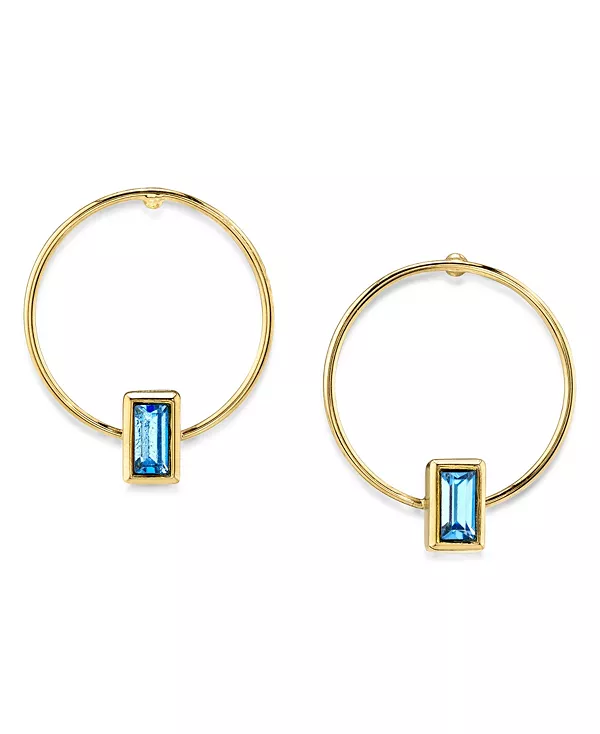 

Маленькие серьги-кольца с прямоугольными кристаллами 14-каратного золотого оттенка из нержавеющей стали 2028, blue