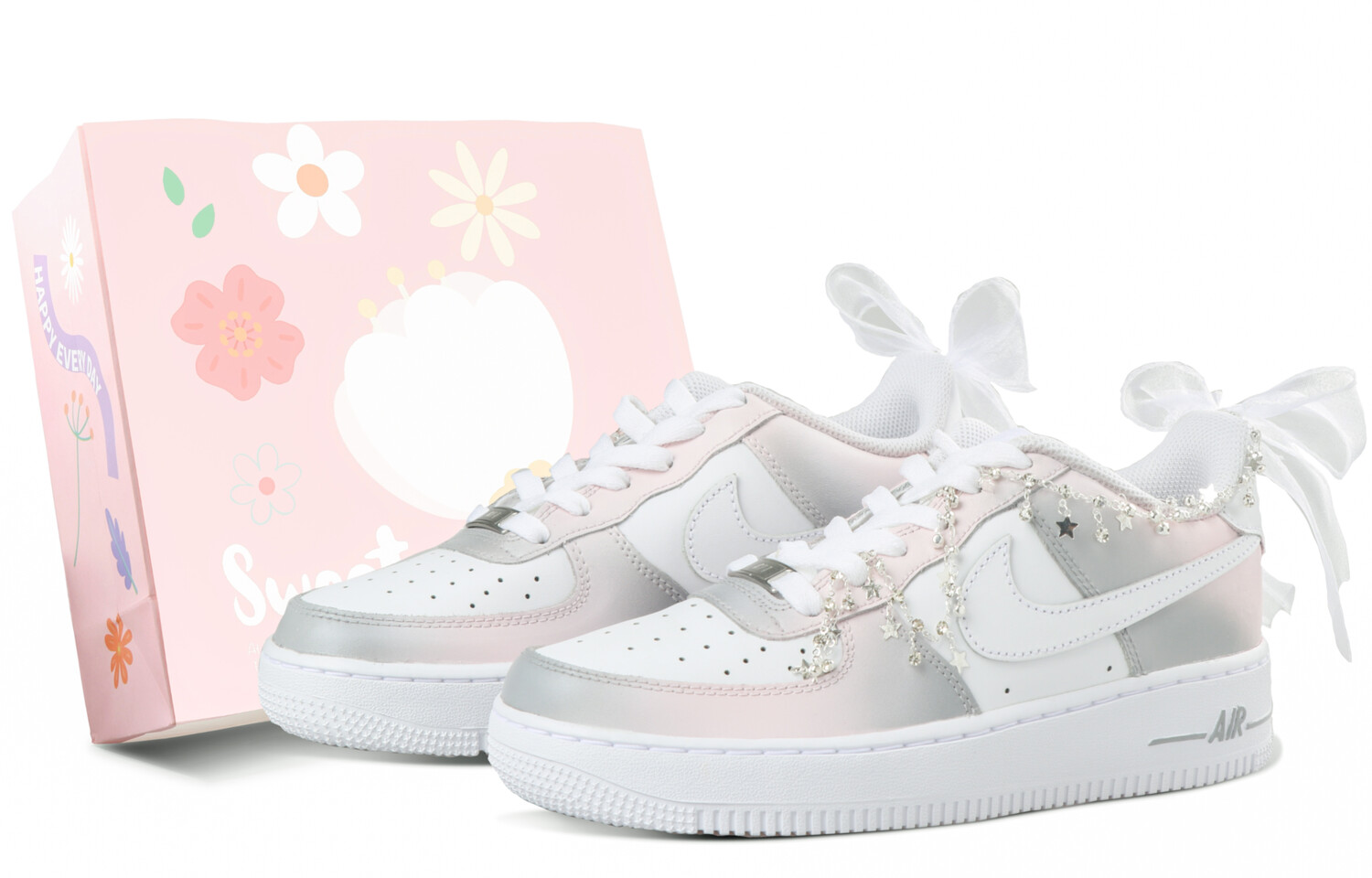

Кроссовки для скейтборда Air Force 1 женские с низким верхом, белый/серый/розовый Nike