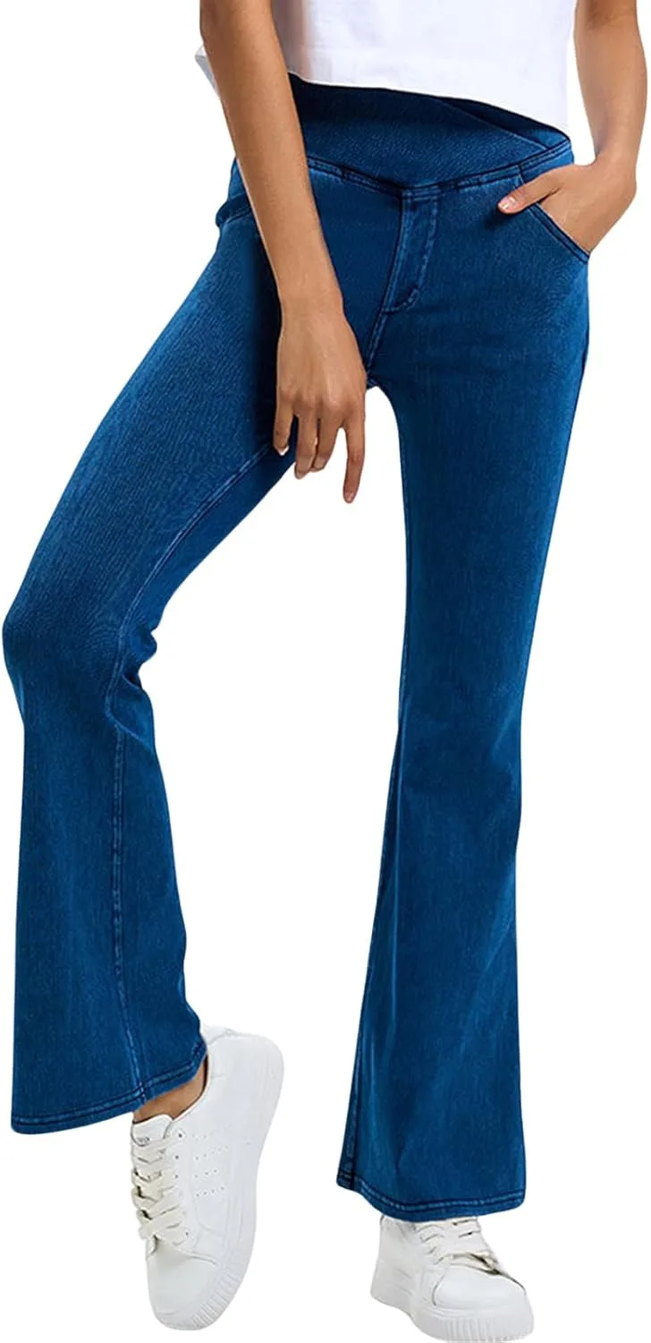 

Брюки-клеш для женщин, высокие, эластичные, с карманами Leyoutx