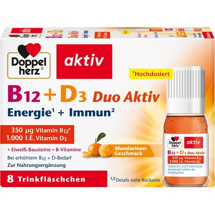 

B12 + D3 Duo Aktiv с витаминами B12 и D3 для поддержки иммунной системы 8 бутылочек для питья 91,1 грамма Doppelherz