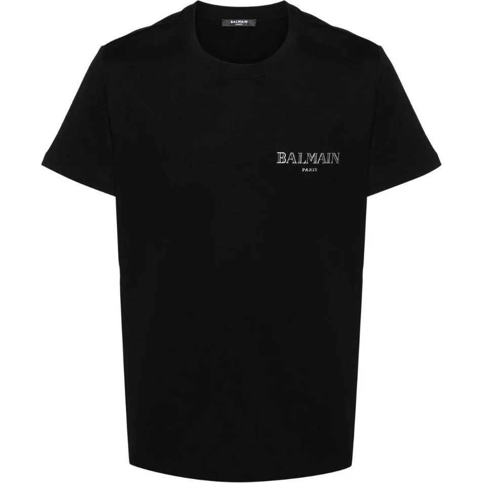 Футболка из хлопка с аппликацией логотипа BALMAIN, черный