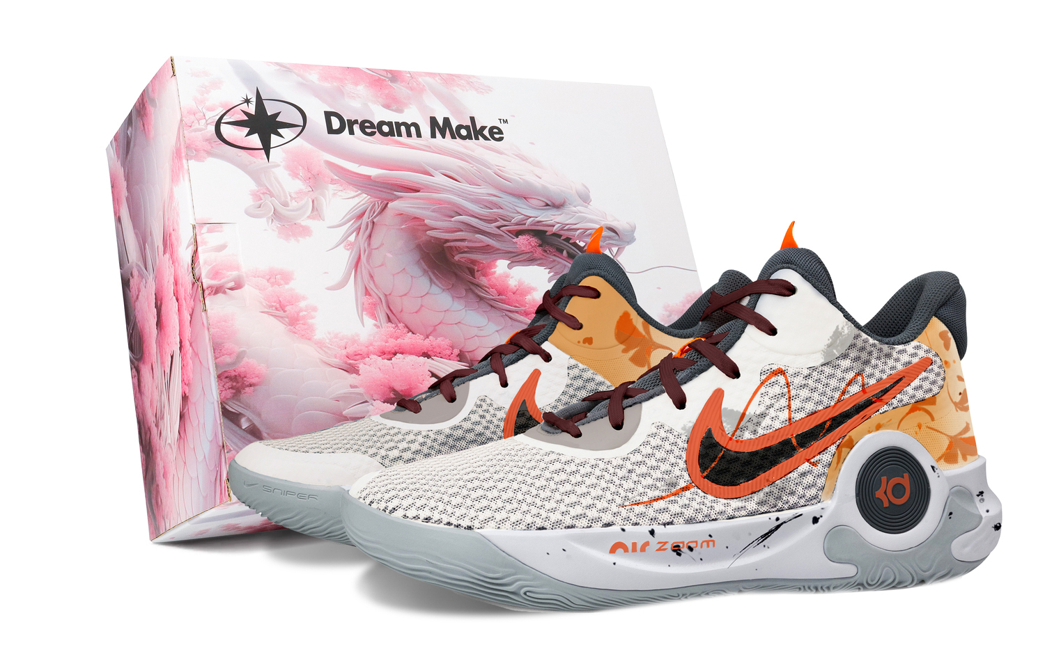 

Nike Кроссовки баскетбольные KD Trey 5 IX Fall-Pink Box противоскользящие износостойкие мидтоп унисекс оранжево-белые, цвет Orange White