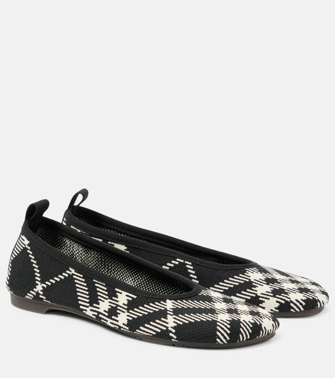 Кожаные балетки Burberry, цвет black/calico ip chk