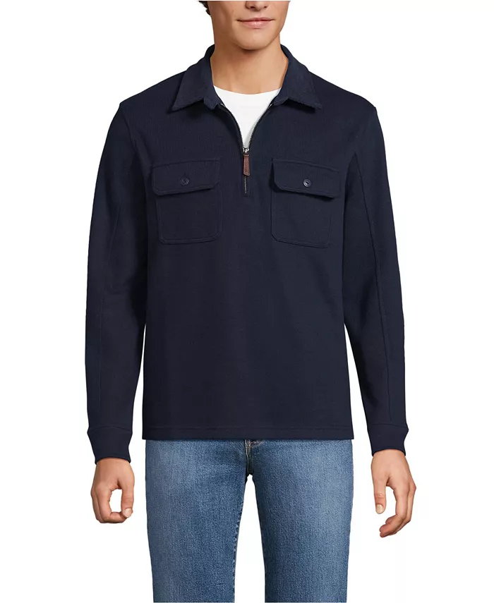 

Мужская вельветовая кофта с длинным рукавом и воротником-стойкой Bedford, с застежкой-молнией на четверть оборота Lands' End, синий