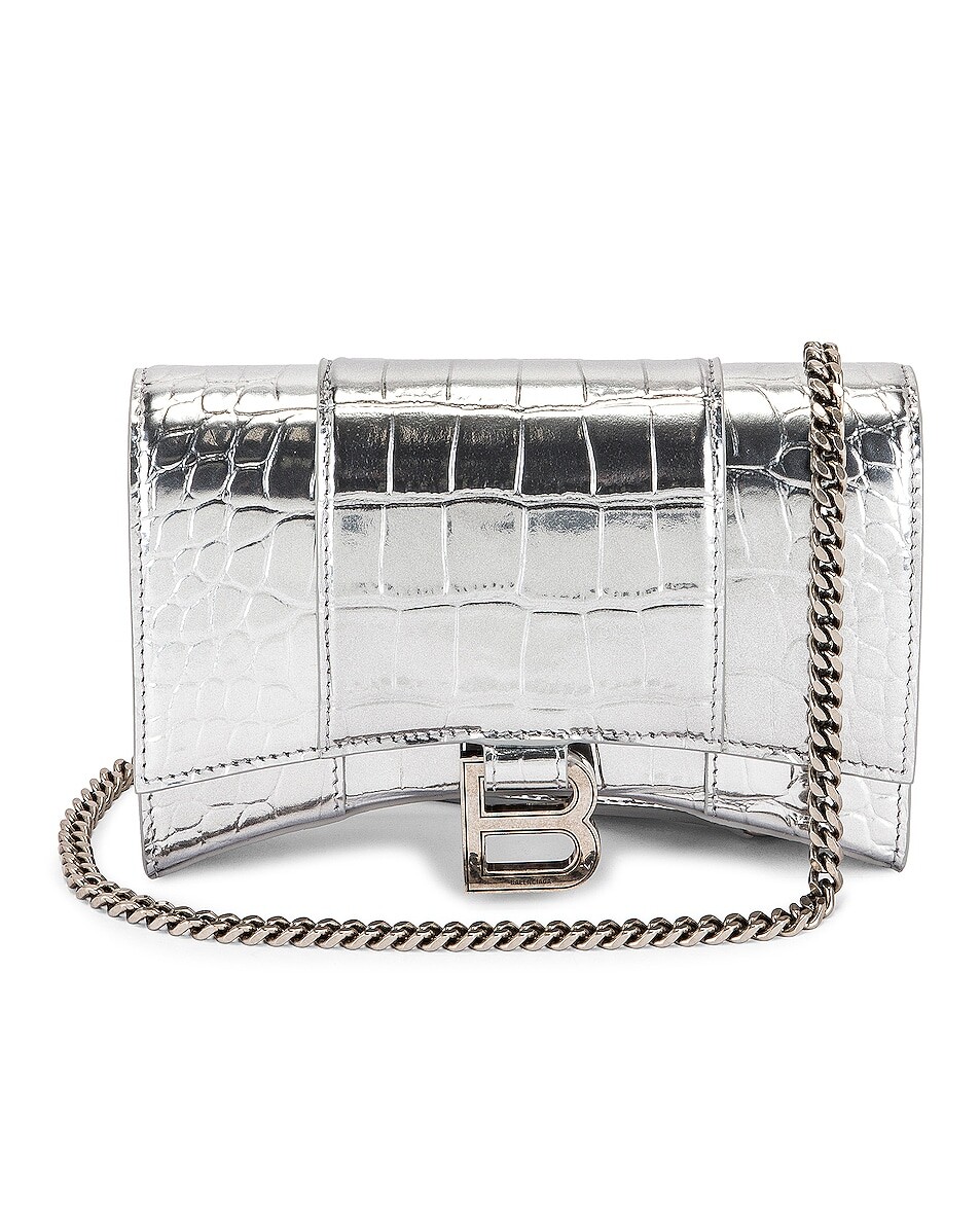 

Сумка-клатч Balenciaga Hourglass Wallet On Chain, серебряный