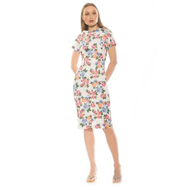 

Женское платье-футляр с короткими рукавами от Wrene Alexia Admor, цвет ivory floral
