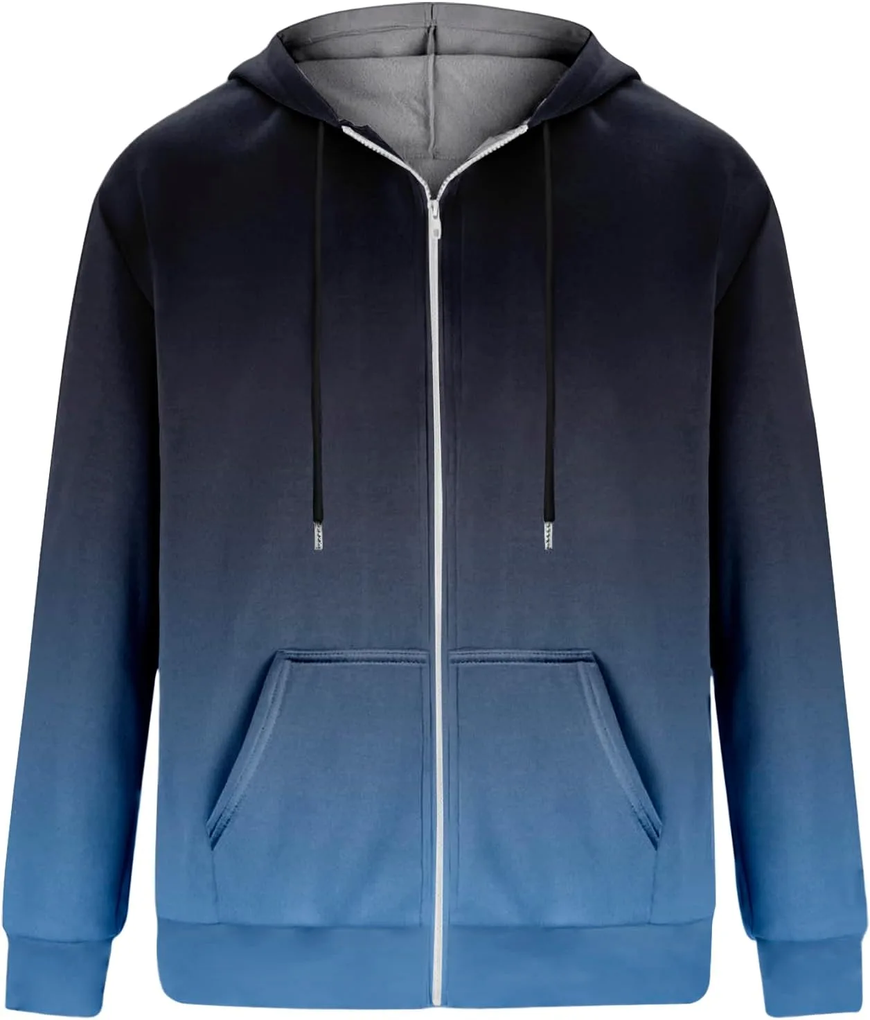 

Мужская худи с молнией, капюшоном на шнурке и карманами — мягкий градиентный свитшот