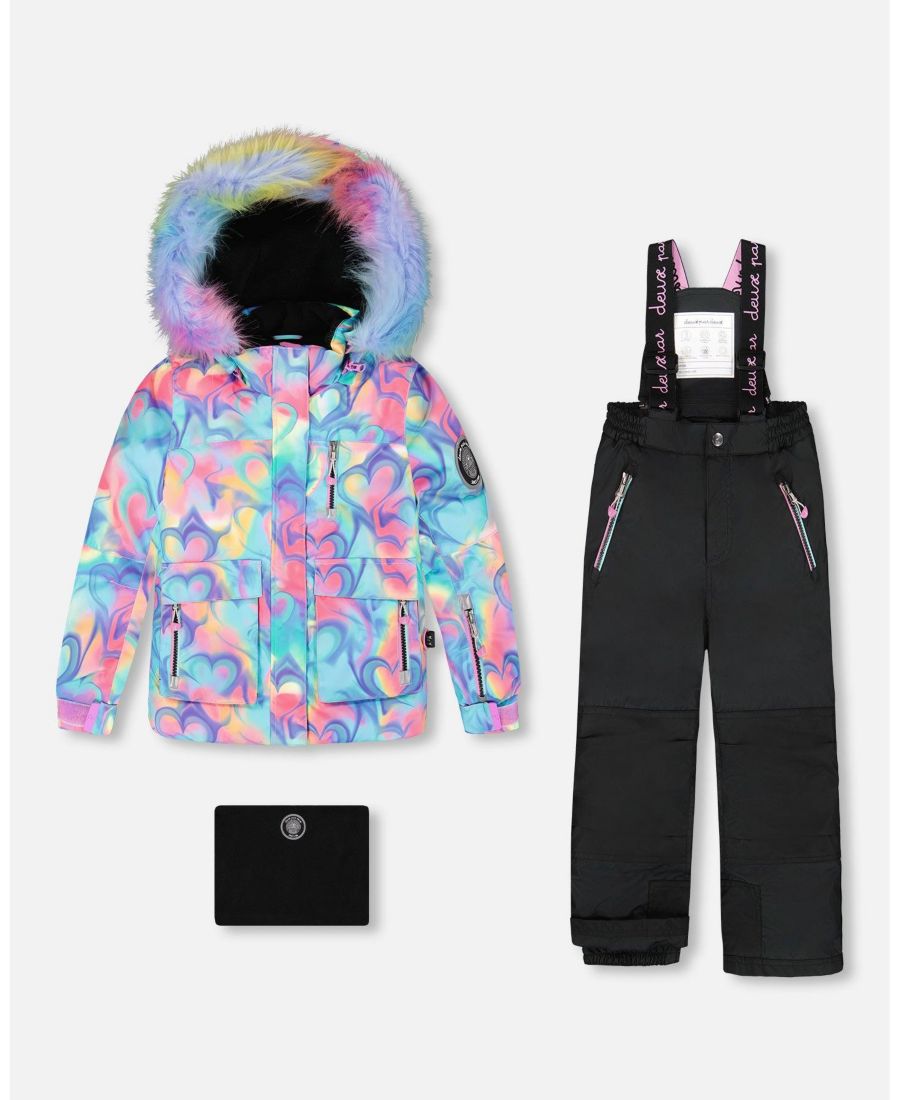 

Детский комбинезон-зимний костюм для девочек, черный, с разноцветной курткой с принтом - для малышей/детей Deux par Deux, Black