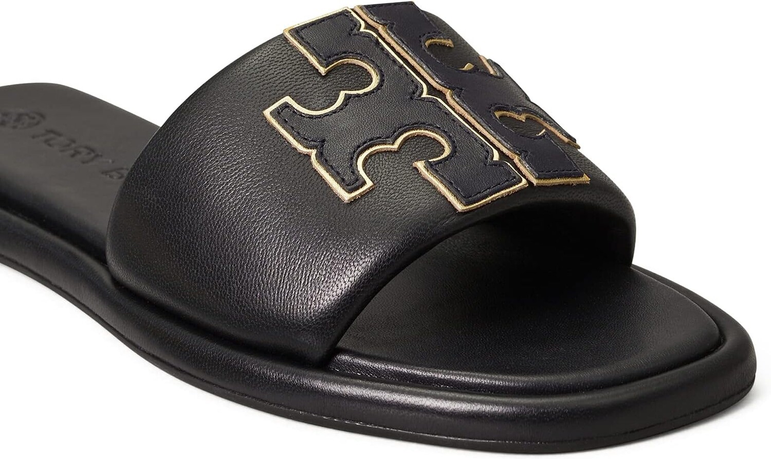 Сандалии на плоской подошве Double T Sport Slide Tory Burch, цвет Perfect Black/Gold — фото 2
