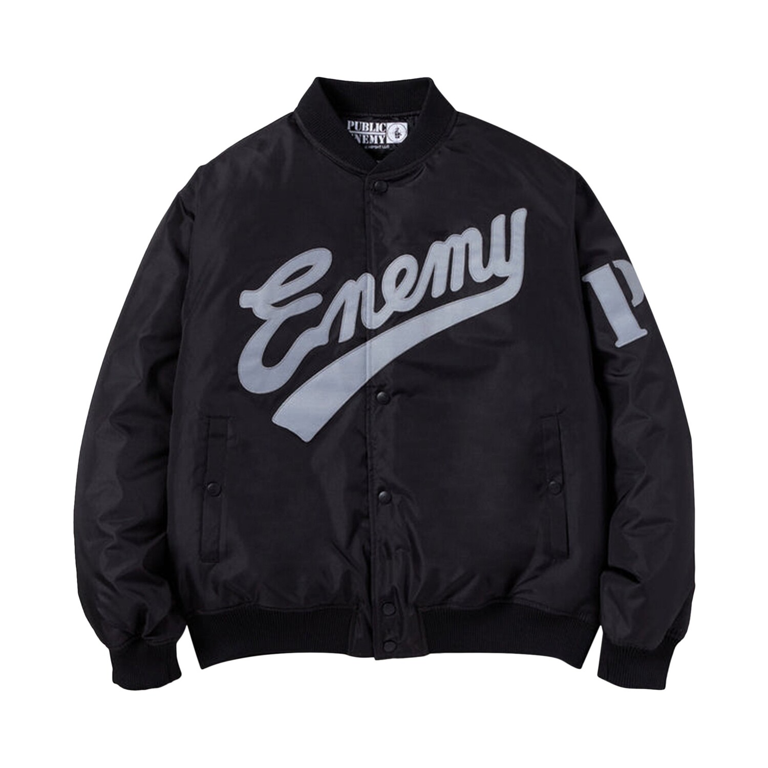 

Бейсбольная куртка Neighborhood x Public Enemy x Majestic, черная, Черный, Бейсбольная куртка Neighborhood x Public Enemy x Majestic, черная
