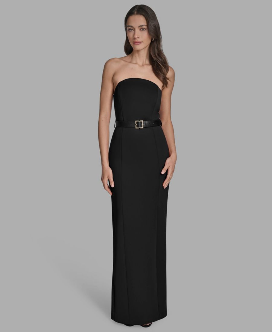 

Женское длинное платье без бретелей с поясом Scuba BCBG, Black