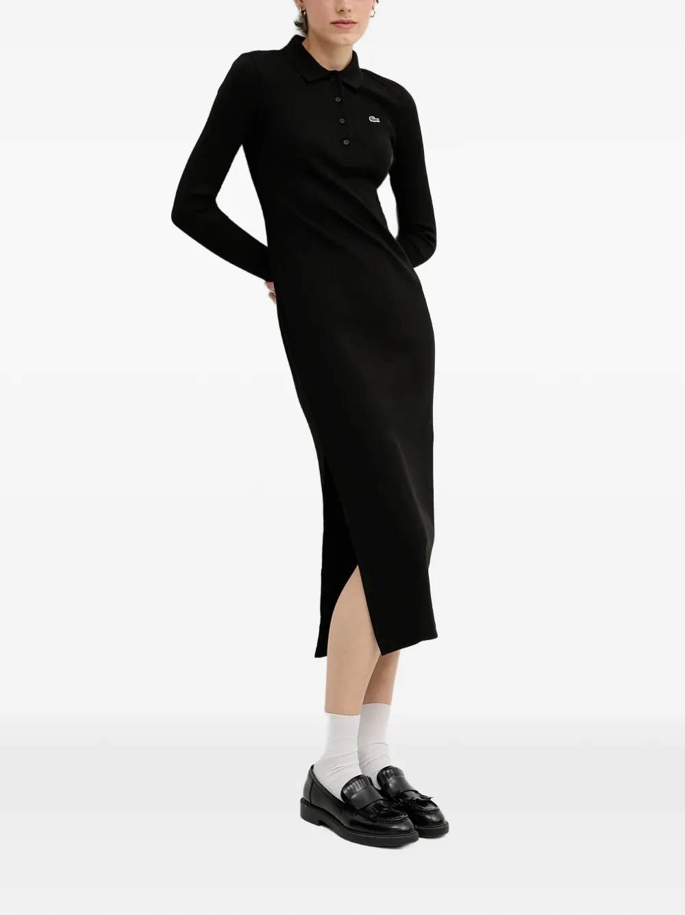 Платье миди Lacoste с ребристой фактурой, черное — фото 2