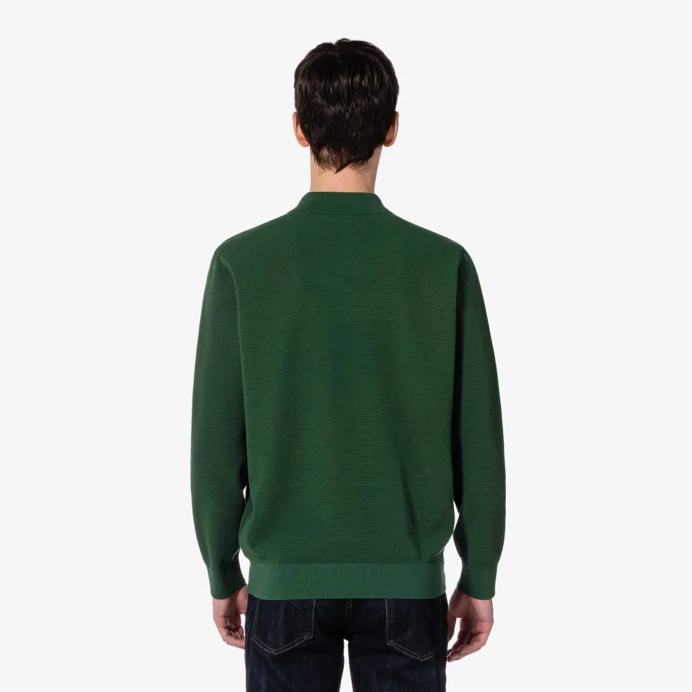 Мужской длинный пике-свитер-поло зелёный от Lacoste — фото 3