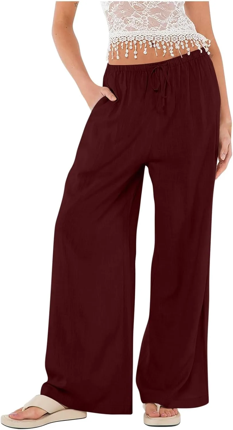 

Женские хлопковые льняные брюки JOAU летние широкие свободные с высокой талией и карманами