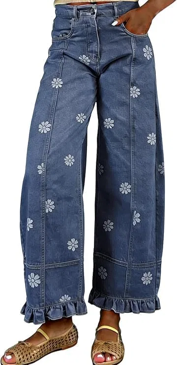 Джинсы с цветочным принтом, Dark Blue Floral