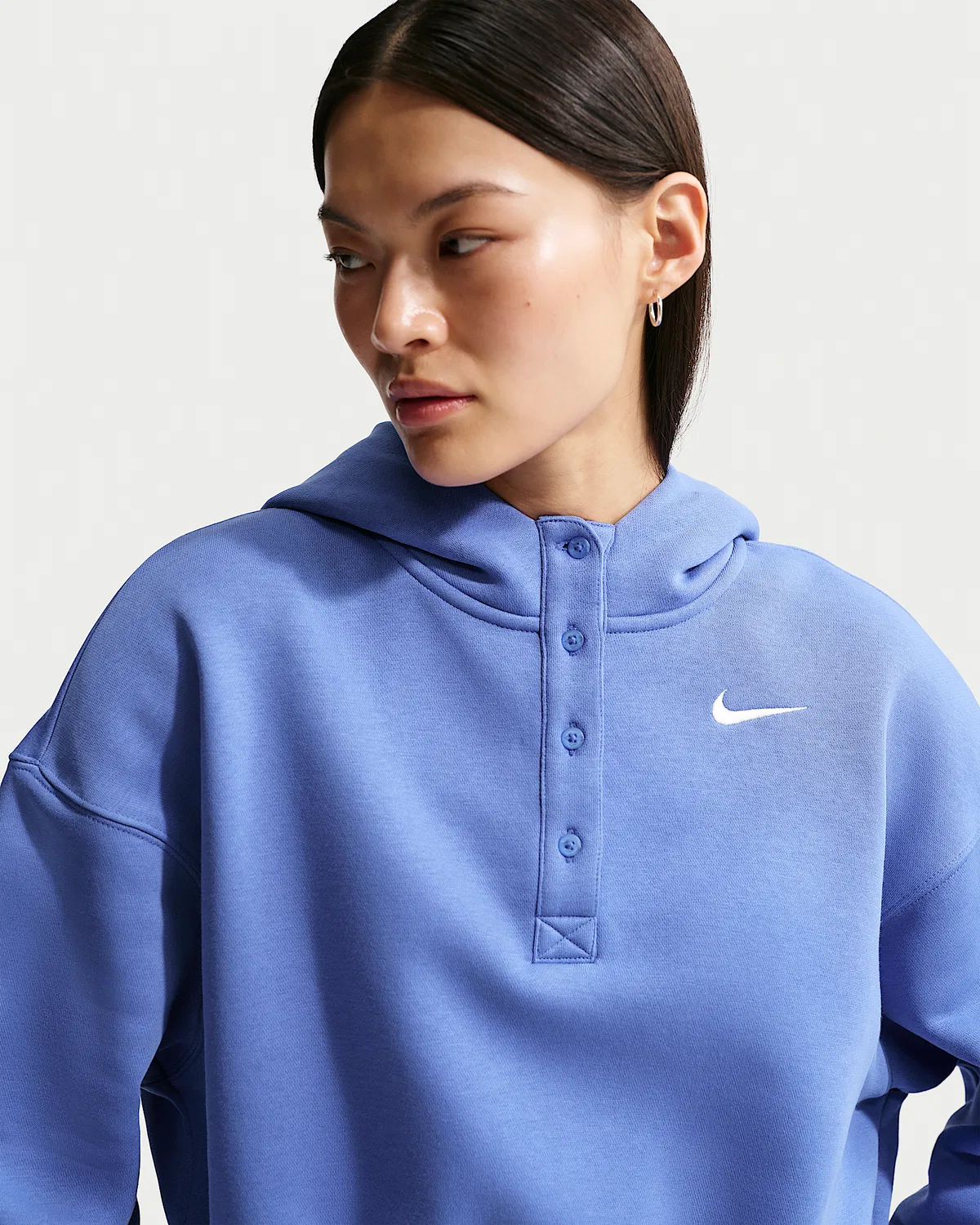 Женский оверсайз-кроп хенли худи Nike Sportswear Phoenix Fleece, Light Medium Blue/Sail — фото 3