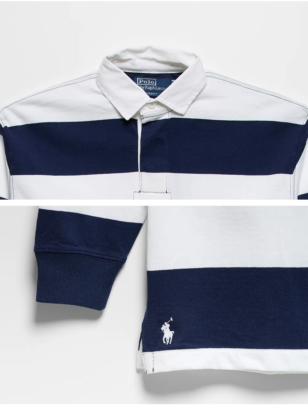 Мужская футболка-регби Polo Ralph Lauren Big Fit Stripe Jersey, белая — фото 4