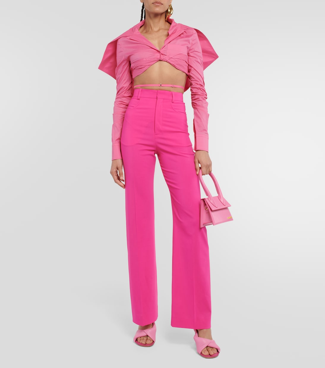 Укороченная хлопковая рубашка La Chemise Meio Jacquemus, розовый — фото 2