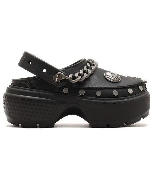 Унисекс сандалии Crocs Stomp Embellished Clog на платформе с бижутерией чёрные — фото 4