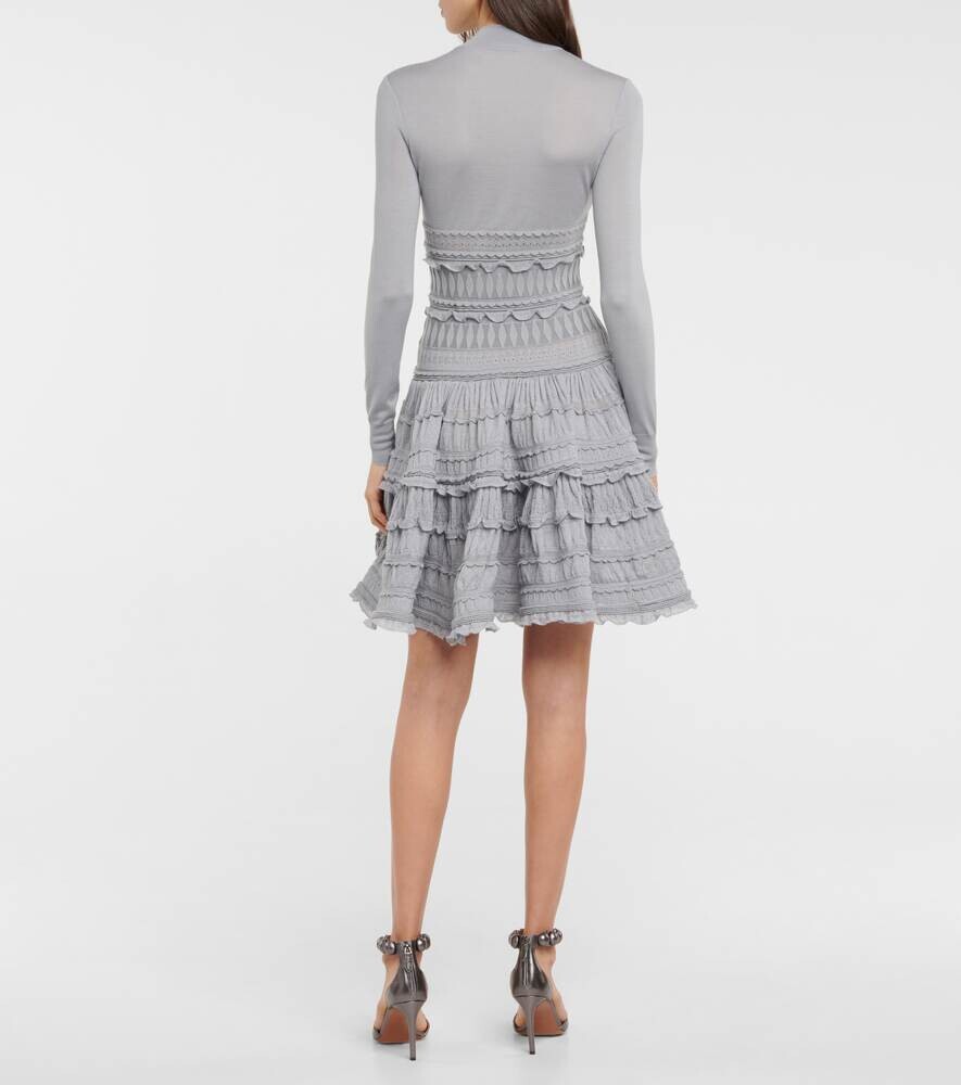 Кружевное платье из смесовой шерсти ALAÏA, серый — фото 3
