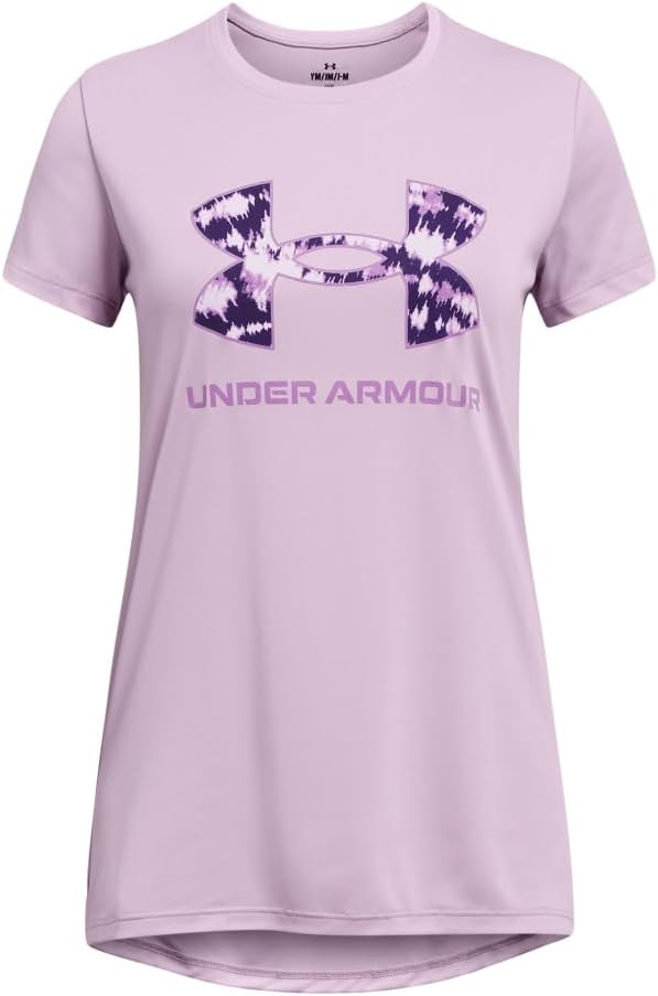 

Футболка Under Armour Girls с короткими рукавами и большим логотипом Tech Print, (543) Purple Ace/Provence Purple
