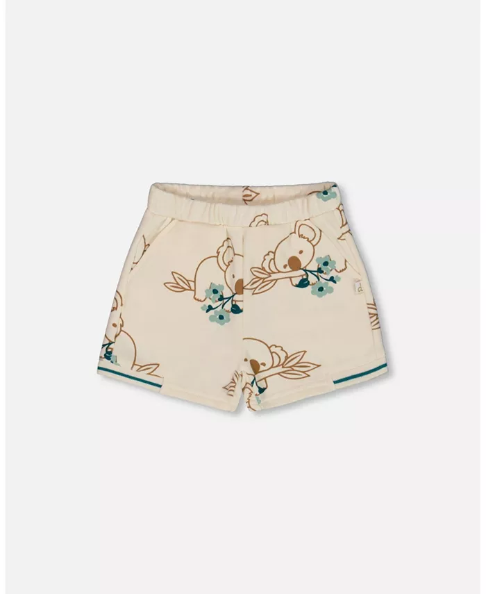 

Короткие шорты из французского трикотажа Big Girls Printed Off-White And Koala Deux par Deux, белый