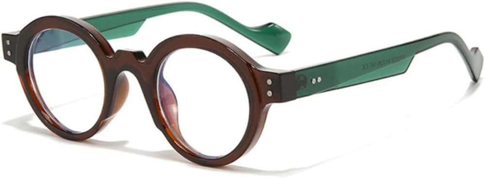 

Круглые солнцезащитные очки для мужчин в стиле панк, двухцветные, с защитой от УФ-излучения UV400, ретро, ​​с заклепками, модные женские очки с прозрачными линзами в оправе UATXTAU, Brown Green Clear