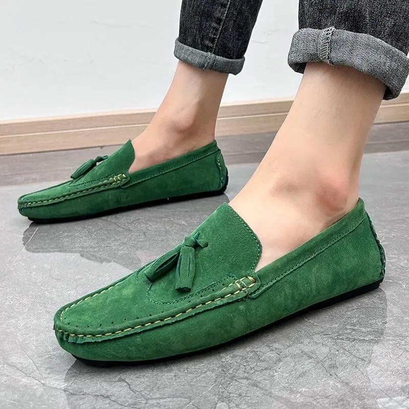Лоферы с кисточкой, замша, экокожа мужские, Green PUGHGAETZF — фото 3