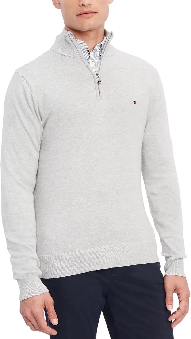Толстовка Tommy Hilfiger мужская с молнией на 1/4 и воротником-стойкой, LiteGrey, M