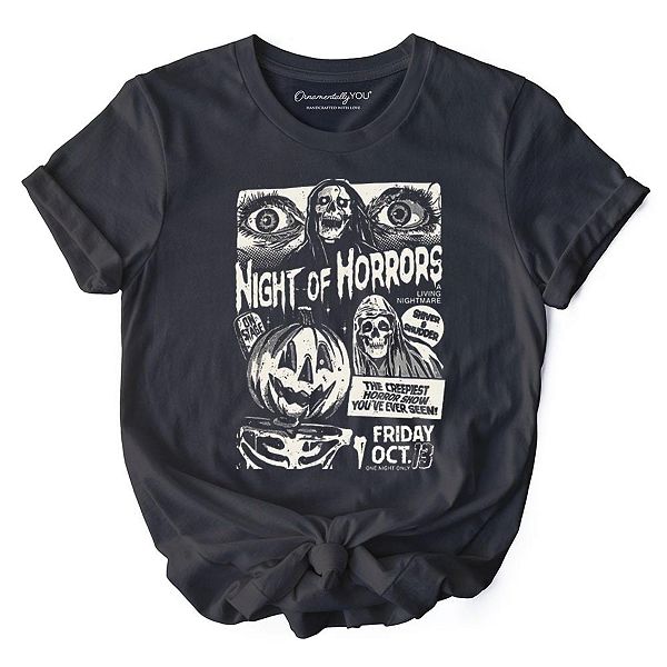 

Футболка Night of horrors в ретро-стиле для поклонников хэллоуина Ornamentallyyou, Gray