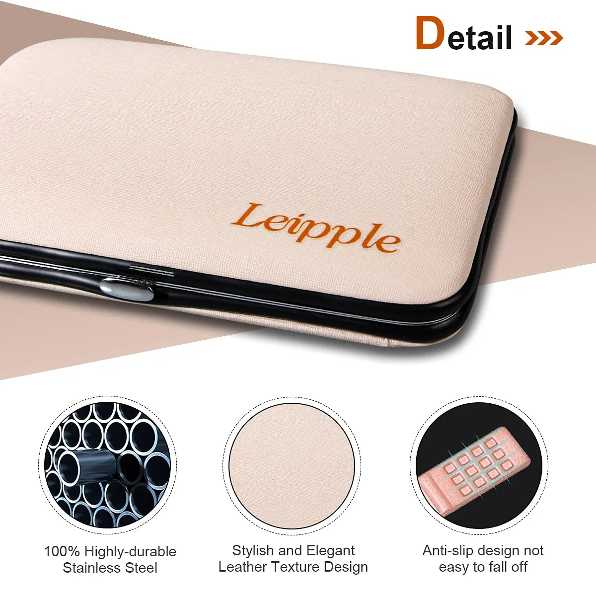 Профессиональный маникюрный набор Leipple из 18 предметов в кожаном чехле Leipple, Beige/Pink — фото 4