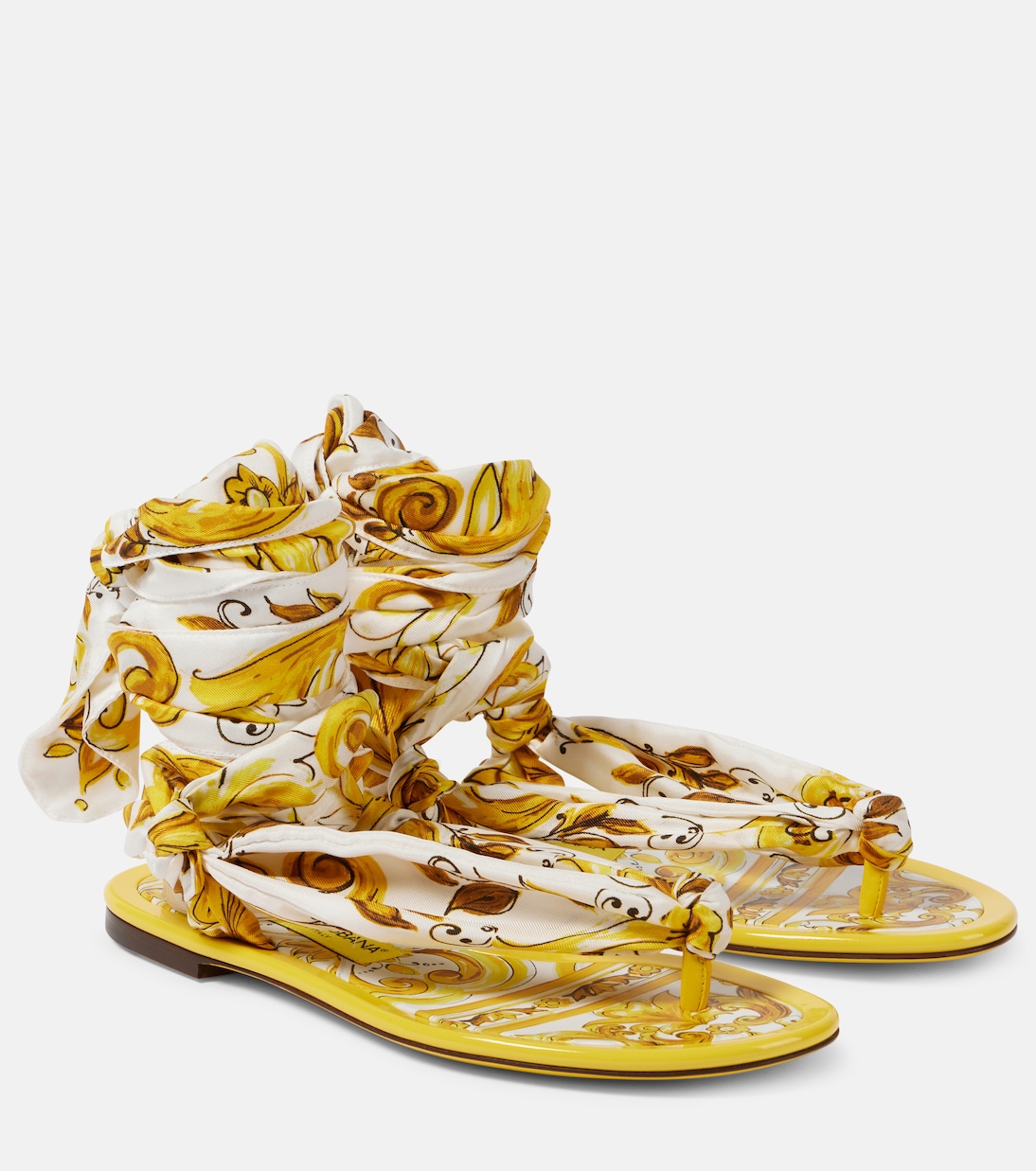 Сандалии из принтованного шелкового твила Dolce&Gabbana, Azulejos Giallo