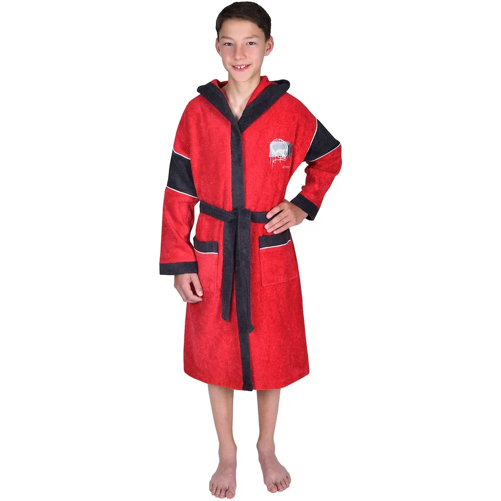 

Детский халат Headphones с вышивкой, с карманами, можно стирать в машине, подходит для сушки в сушильной машине Wörner, красный