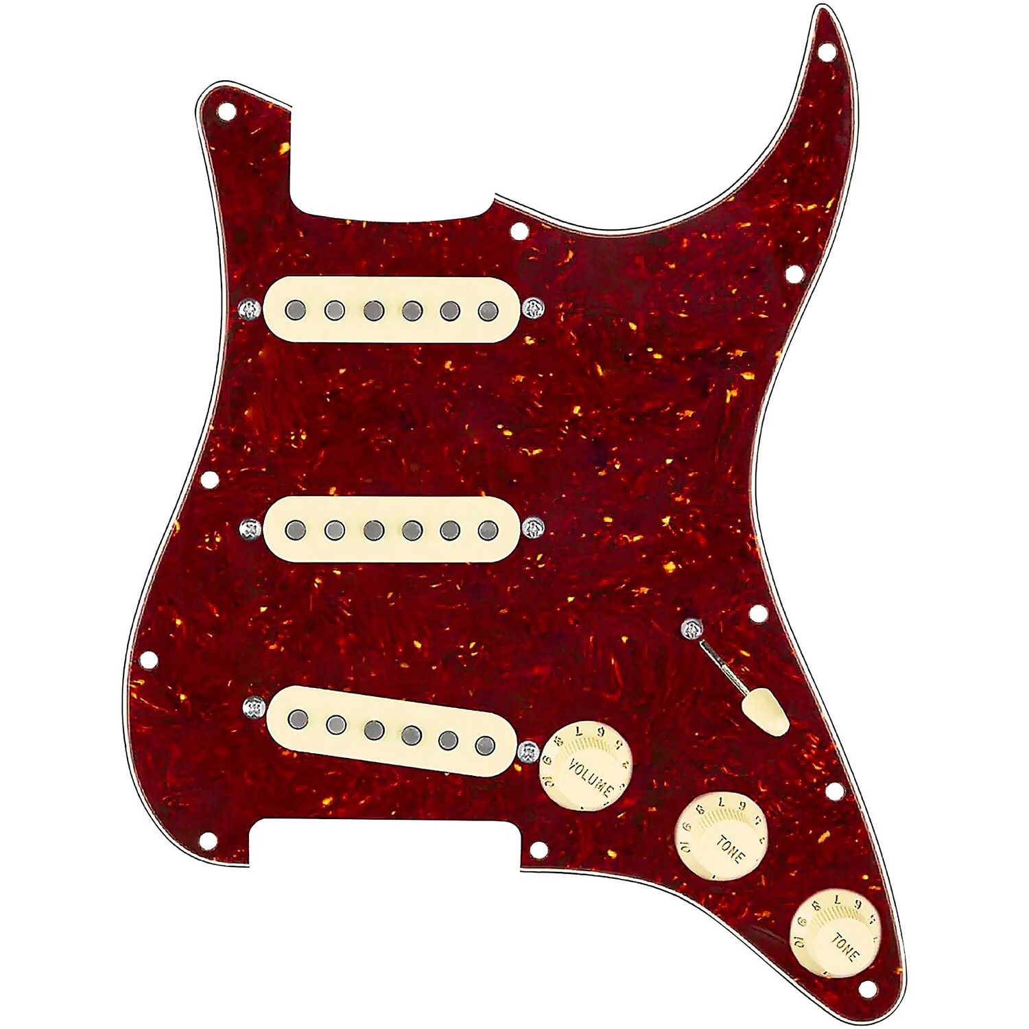 

Накладка 920d Custom Generation Loaded для Strat с состаренными белыми звукоснимателями и ручками, а также черепаховым жгутом проводов S5W-BL-V