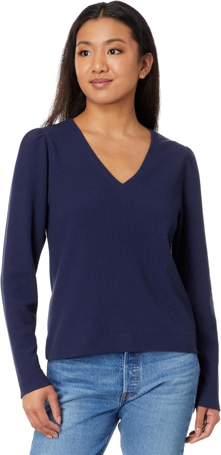 

Футболка Lilla P Puff Sleeve Waffle V-Neck, темно-синий