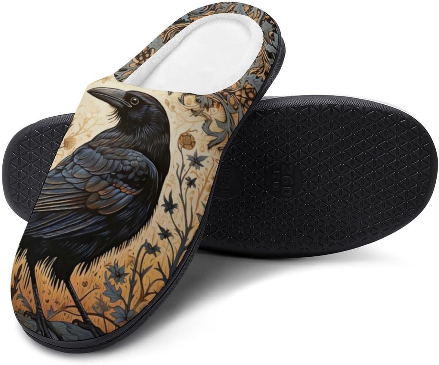 

YXHZYHY Тапочки с изображением Древа Жизни из скандинавской мифологии, мужские хлопковые тапочки с закрытым носком, теплые мягкие домашние тапочки для отеля, гостей, путешествий, Raven