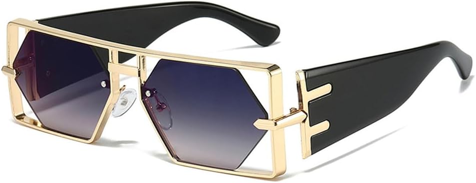 

Винтажные панк-солнцезащитные очки прямоугольной формы для женщин, модные линзы с полыми шестиугольными гранями, двойные линзы, защита от ультрафиолета UV400 WNCKSQ, C5goldbluebrown