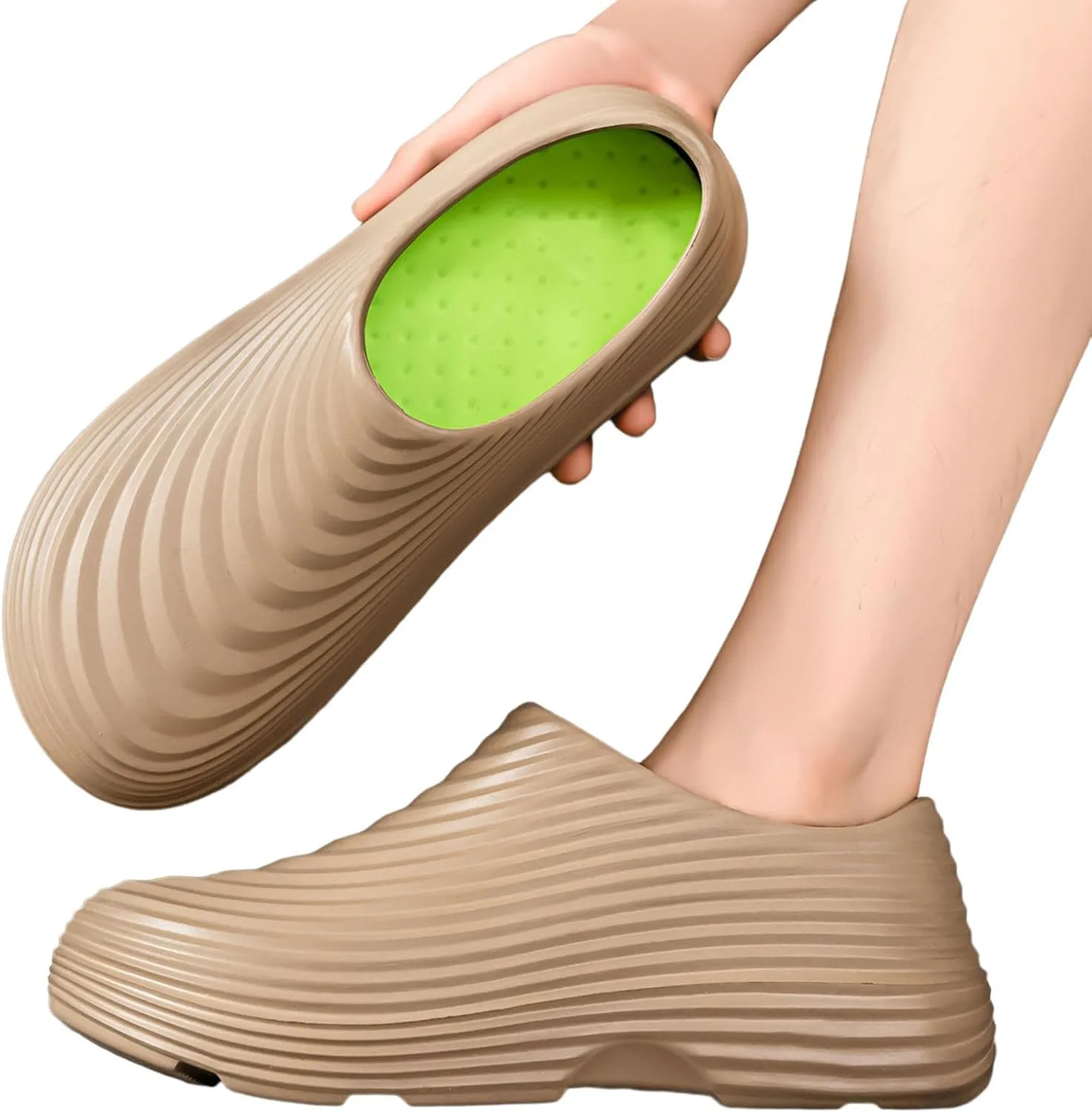Мужская рабочая обувь Chef's Shoes водонепроницаемая и нежирная на подошве, без шнурков. Рабочие тапочки, повседневные мюли с нескользящей подошвой Bibokaoke, хаки — фото 2