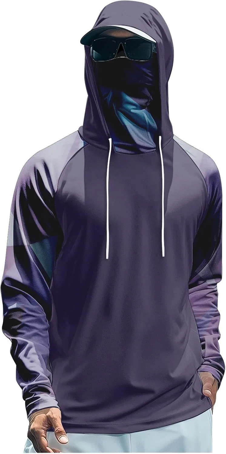 Футболка с капюшоном и маской для лица UPF 50+, Color Block-black