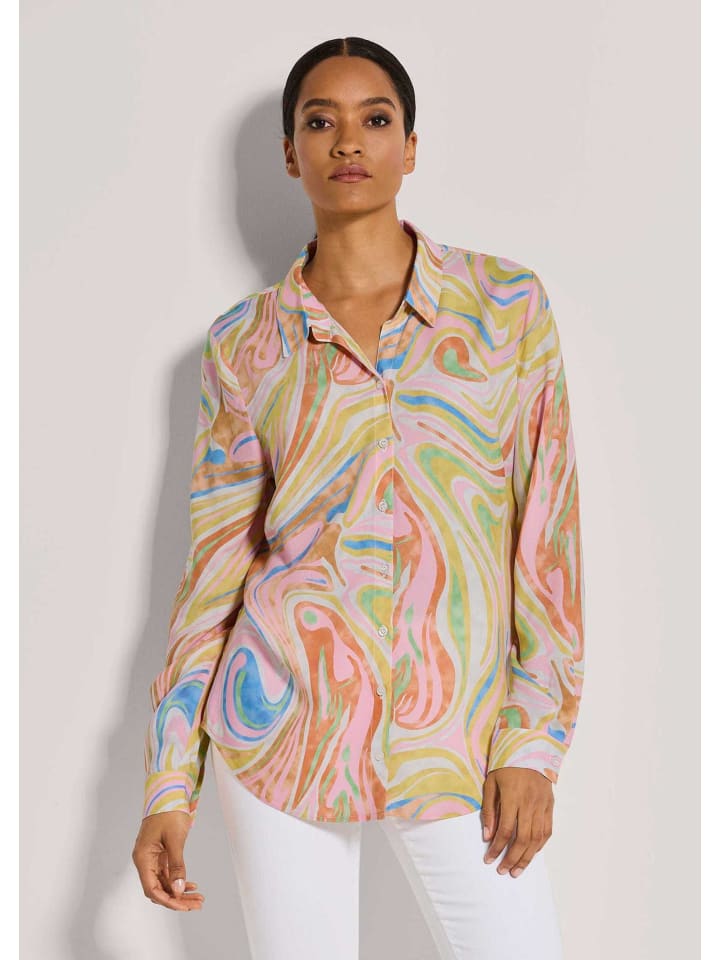 

MADELEINE Длинная блузка с оригинальным принтом в бело-желто-синих тонах