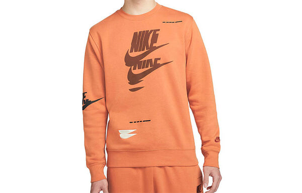 Толстовка Men's Nike Sportswear Sport Essentials Logo Printing Fleece Round Neck Pullover Orange, оранжевый — фото 3
