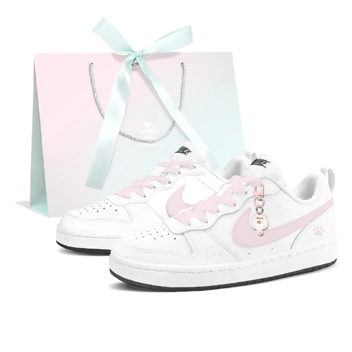 

Детские низкие скейтбордистские кроссовки Court Borough Cherry Blossom Meow Claw с амортизацией, износостойкими свойствами и хорошей воздухопроницаемостью Nike, розовый