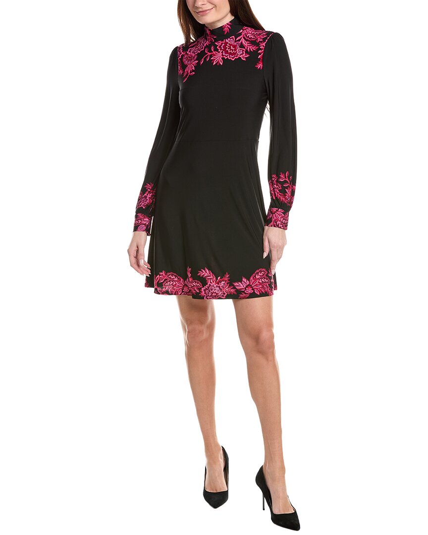 

Мини-платье CeCe с воротником-стойкой и каймой с принтом по краю, черный