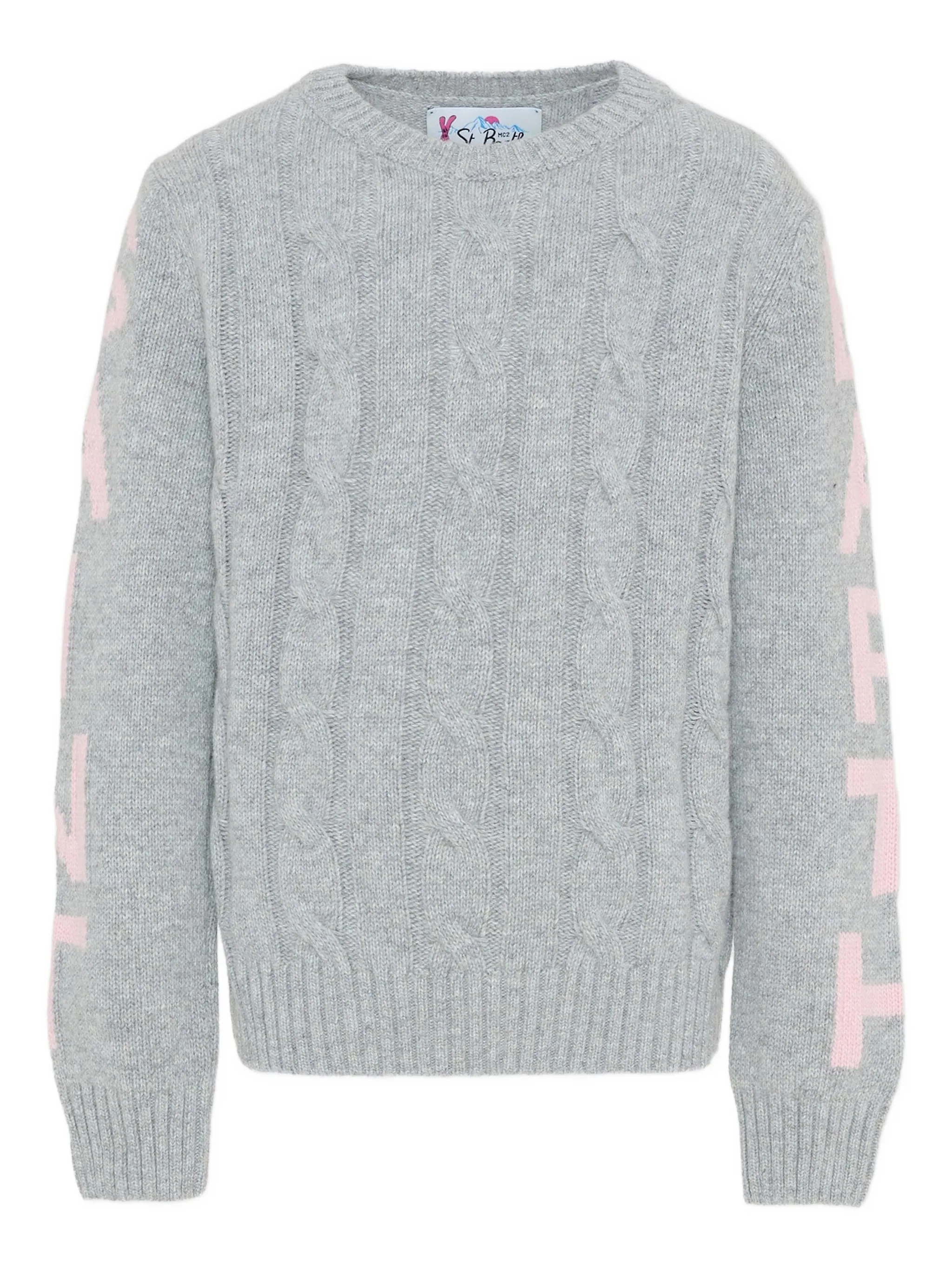 

Свитер ручной вязки с надписью Mc2 Saint Barth Kids, серый