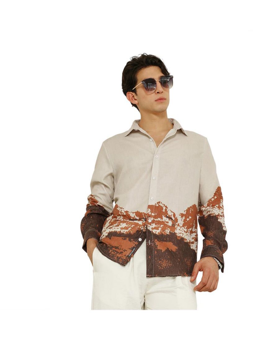 

Мужская бежевая рубашка из вискозы с абстрактным принтом в виде гор Campus Sutra, Beige