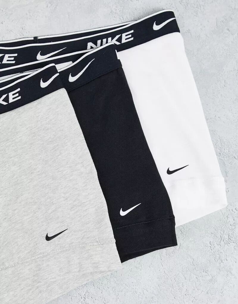 Комплект из 3 трусов-боксеров из эластичного хлопка Nike черного, серого и белого цвета — фото 3