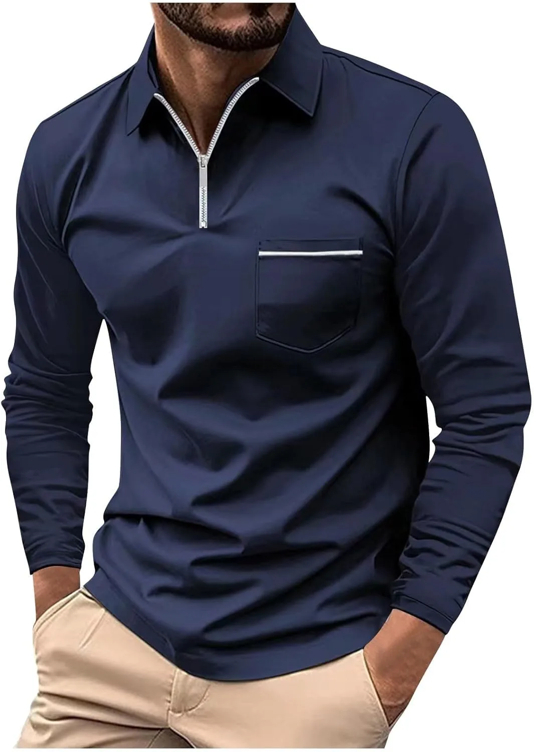 

Мужская поло с длинным рукавом и молнией на четверть, Slim Fit, для гольфа evzosrz