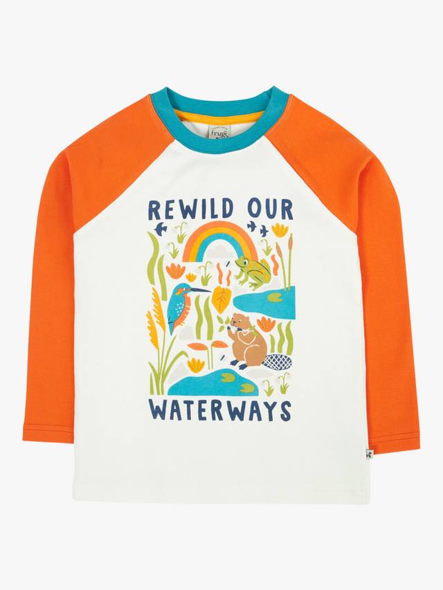 

Детский топ Tamar с рукавом реглан из хлопка Frugi, Soft White/Waterways