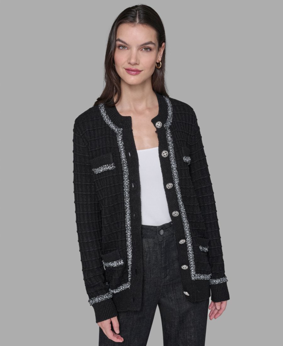 

Укороченный кардиган с четырьмя карманами и круглым вырезом KARL LAGERFELD PARIS, Black