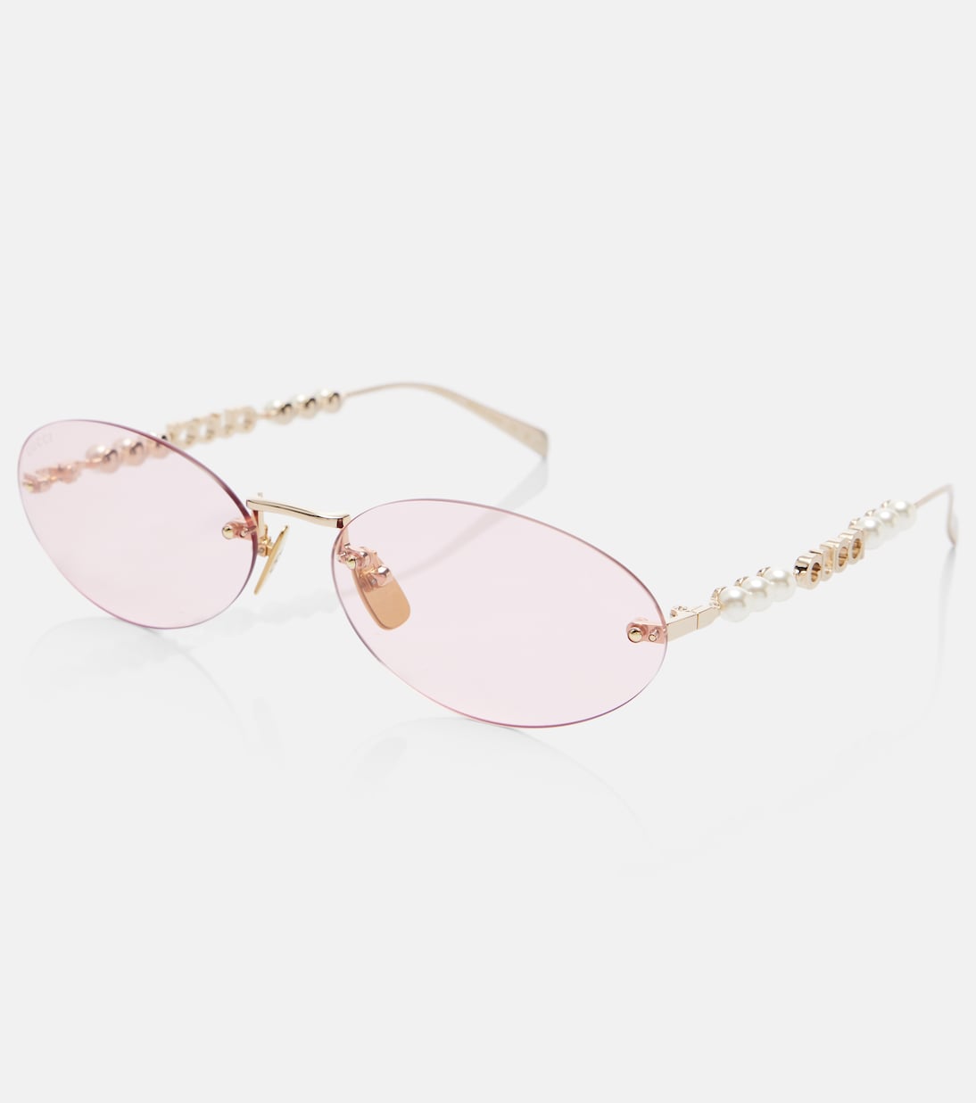 Овальные солнцезащитные очки с логотипом Gucci, Gold-Gold-Pink — фото 4